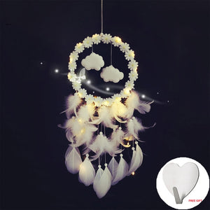 Wall Dreamcatcher  Led Handmade Feather Dream Catcher Braided Wind Chimes Art For Dreamcatcher Hanging Car Home Decoration