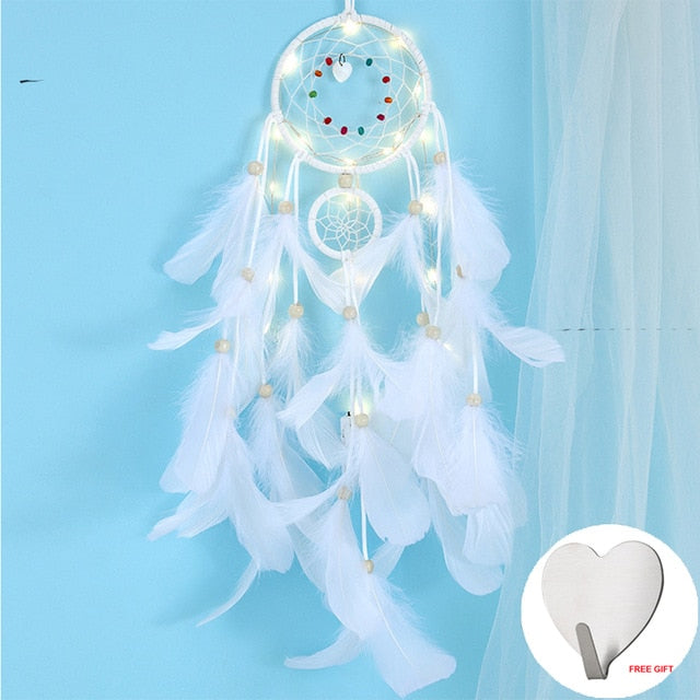 Wall Dreamcatcher  Led Handmade Feather Dream Catcher Braided Wind Chimes Art For Dreamcatcher Hanging Car Home Decoration