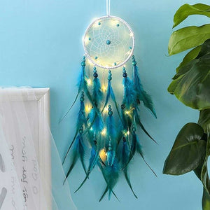 Girl Heart Dream Catcher National Feather Ornaments Lace Ribbons Feathers Wrapped Lights Dreamcatcher