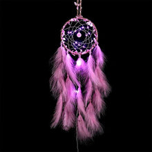 Load image into Gallery viewer, Girl Heart Dream Catcher National Feather Ornaments Lace Ribbons Feathers Wrapped Lights Dreamcatcher