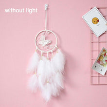 Load image into Gallery viewer, Girl Heart Dream Catcher National Feather Ornaments Lace Ribbons Feathers Wrapped Lights Dreamcatcher