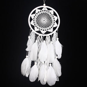 Girl Heart Dream Catcher National Feather Ornaments Lace Ribbons Feathers Wrapped Lights Dreamcatcher