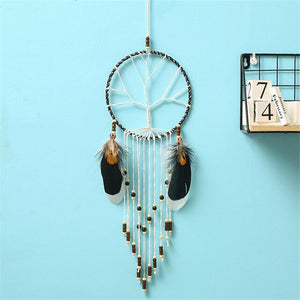 Girl Heart Dream Catcher National Feather Ornaments Lace Ribbons Feathers Wrapped Lights Dreamcatcher