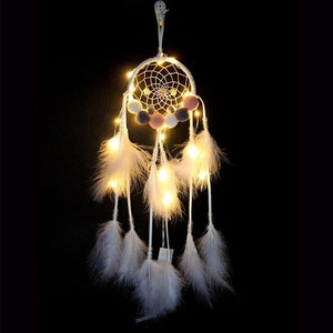 Girl Heart Dream Catcher National Feather Ornaments Lace Ribbons Feathers Wrapped Lights Dreamcatcher