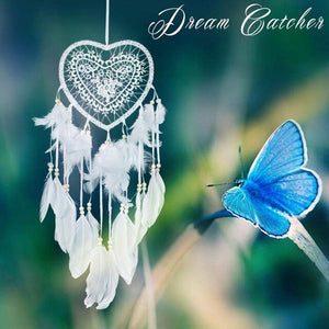 Girl Heart Dream Catcher National Feather Ornaments Lace Ribbons Feathers Wrapped Lights Dreamcatcher